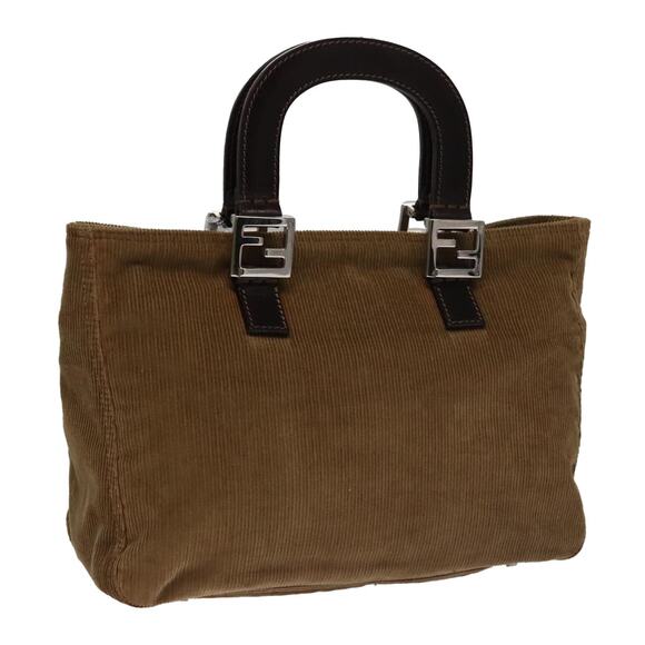 FENDI Hand Bag Corduroy Brown Silver - Picture 1 of 13